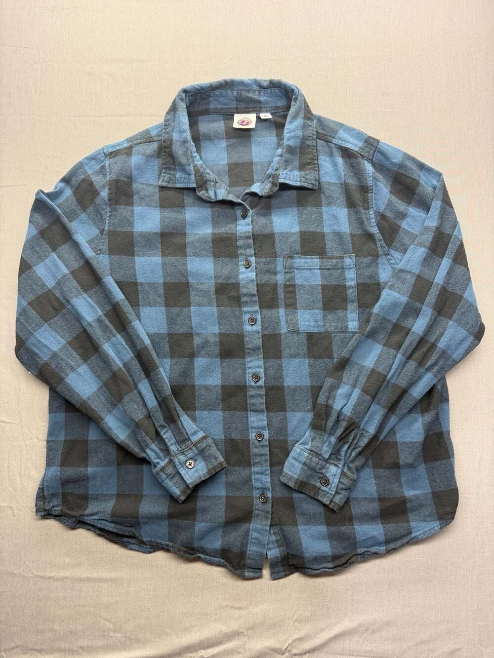 Grateful Dead Blue and Black Plaid Flannel Button Down Shirt with Back Graphic